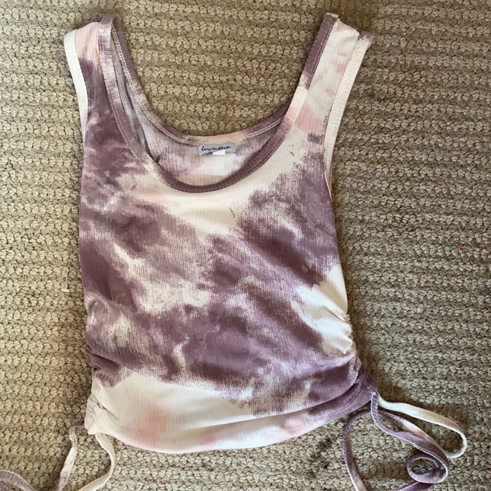 Purple, pink, and white ribbed tie dye tank top